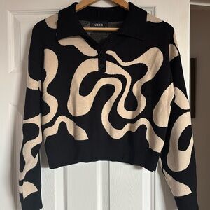 Cider Black & Cream Abstract Collared V-Neck Sweater